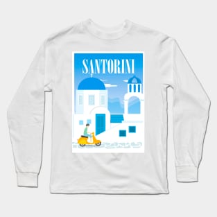 Santorini, Greece - retro travel poster Long Sleeve T-Shirt